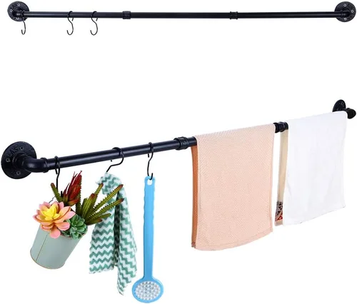 Toallero industrial para toallero, barra de toalla negra de 50.4 pulgadas con 3 ganchos, soporte para toallas de baño de montaje en pared, accesorio