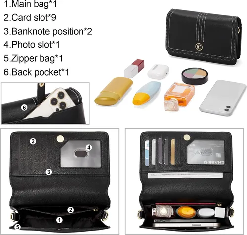 Miniatura 4 de CLUCI Bolso cruzado para mujer, cartera de muñeca, pequeña bolsa de hombro con ranuras para tarjetas, solapa de cuero, bolso de mano para teléfono