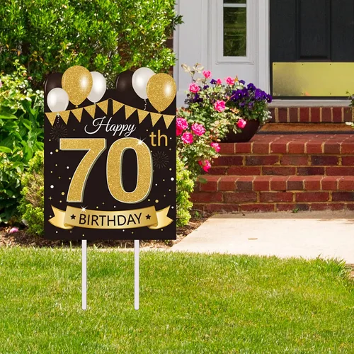 Miniatura 9 de Letrero grande de patio para fiesta de feliz cumpleaños número 13, negro dorado, letreros de patio de cumpleaños 13 con estacas y decoraciones