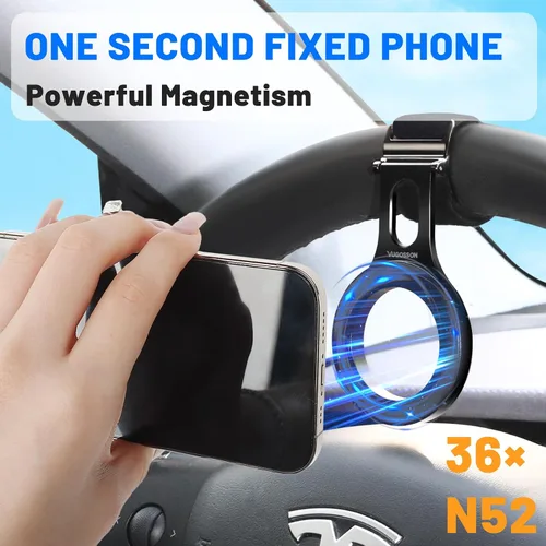 Miniatura 2 de Soporte magnético para teléfono para automóvil, soporte de teléfono para volante [imán fuerte], para MagSafe, correa ajustable compatible