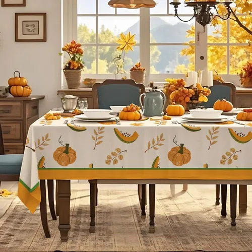 Miniatura 8 de SASTYBALE Mantel rectangular de Acción de Gracias, mantel de otoño con pavo y calabaza, lavable, resistente a las manchas, de poliéster
