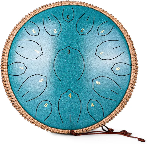 Miniatura 12 de Tambor de Lengua de Acero - 12 Pulgadas 15 Notas, Tambores de Lengua de Acero para Niños y Adultos, Handpan de Acero con Mazos, Hang Drum con Libro