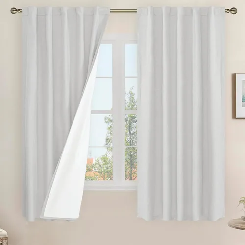 Miniatura 80 de LAMIT Cortinas de lino natural 100 % opacas para ventana, para dormitorio, 45 pulgadas, cortinas térmicas con textura de lino estilo granja