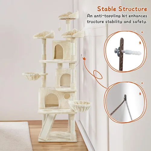 Miniatura 5 de Topeakmart Árboles para gatos grandes Inoor, torre para gatos extra grandes de 76.5 pulgadas con 3 perchas acogedoras, 3 condominios cálidos, postes