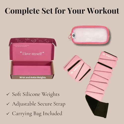 Miniatura 6 de AMOYOU Pesas de muñeca y tobillo para mujer, pesas de tobillo de 2 libras (juego de 2, 1 libra cada una), pesas de brazo para mujer, pesas de Rosa