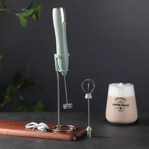 Ruciko Espumador de leche eléctrico recargable de 3 velocidades, acero inoxidable, mini portátil. Carga rápida tipo C para lattes, café, batir