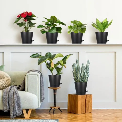 Miniatura 2 de Macetas de riego automático de 8 pulgadas para interiores, paquete de 6 macetas de plástico con agujeros de drenaje, color negro