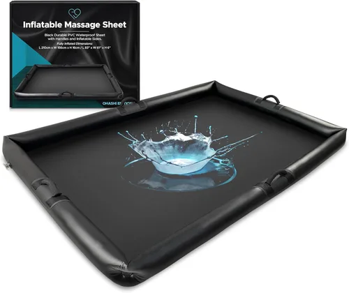 Hoja de Masaje Nuru Inflable con Asas y Lados Inflables | PVC Negro Duradero Impermeable | 210 x 156 x 16 cm, 83 x 61 x 6 pulgadas | Protección