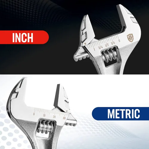 Miniatura 7 de WORKPRO - Llave ajustable de 8 pulgadas de alta resistencia con escala imperial y métrica, llave premium de acero Cr-V, cromada Plateado