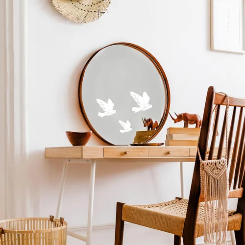 Miniatura 2 de Calcomanías de espejo de pájaro floral blanco – Calcomanías de vinilo elegantes y versátiles para espejos, paredes, puertas, ventanas, fáciles
