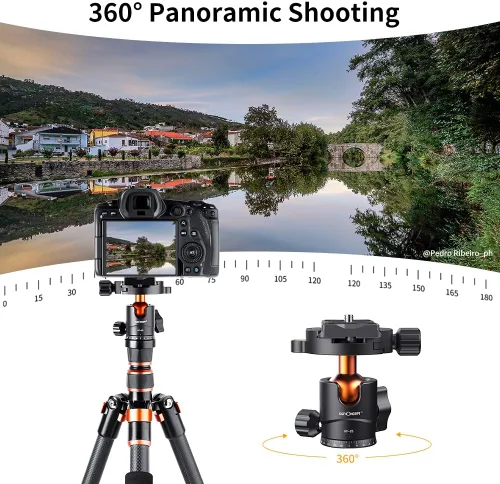 Miniatura 9 de K&F Concept Cabezal de bola de trípode de metal de 0.984 in, rotación de 360 grados, panorámica con placa de liberación rápida de 1/4 de pulgada