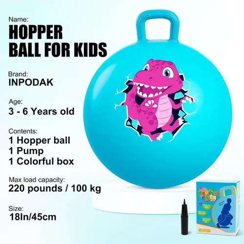 Miniatura 2 de Pelota saltarina Inpodak de 18 pulgadas con asas para niños, juguete de salto y rebote Hippity Hop para niños de 3 a 6 años, incluye bomba y caja
