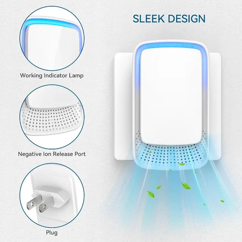 Miniatura 4 de Ionizadores de aire para el hogar, enchufe de iones negativos para dormitorio, estudio, oficina, gimnasio, hotel, cocina, mini filtro de aire