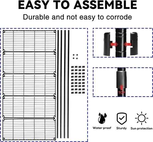 Miniatura 5 de NChanmar Estantería de alambre de 5 niveles, estantes de almacenamiento de 61 x 24 x 14 pulgadas, estante de alambre resistente NSF para el hogar