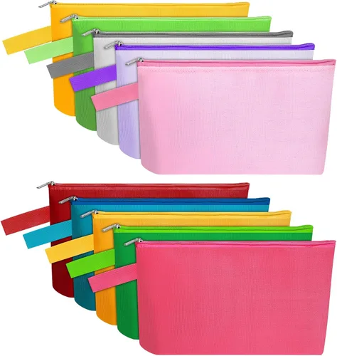 Miniatura 59 de 10 bolsas de maquillaje de lona de algodón con parte inferior y correa, bolsa de cosméticos multiusos con cremallera, bolsa de aseo de viaje, bolsa