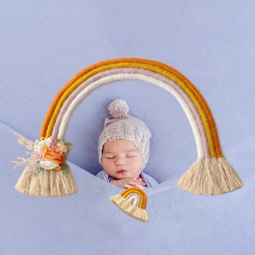 Miniatura 7 de Accesorio de fotografía para bebé recién nacido, decoración para colgar en la pared, decoración bohemia macramé arco iris para colgar en la pared