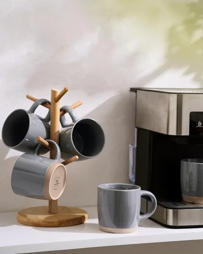 Miniatura 7 de famiware Tazas de café para 4, juego de tazas de 13 onzas, taza de beber con asa para café, té, cacao, leche, serisa Milkyway Serise, gris oscuro