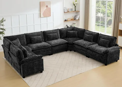 Miniatura 38 de Juego de sofá seccional modular de gran tamaño, sofá de nube convertible de asiento profundo, sofá esquinero grande en forma de L con cojines Beige