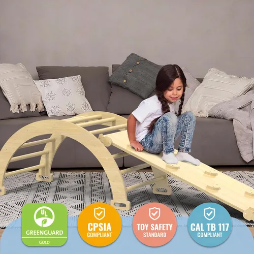 Miniatura 3 de Pikler - Juego de triángulos plegables 7 en 1, juguetes de escalada para niños, gimnasio de selva para bebés con rampa y arco, juego de escalada