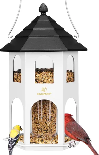 Comedero de metal para pájaros al aire libre de Kingsyard, comederos para pájaros silvestres con posadera circular, fácil de limpiar y rellenar,