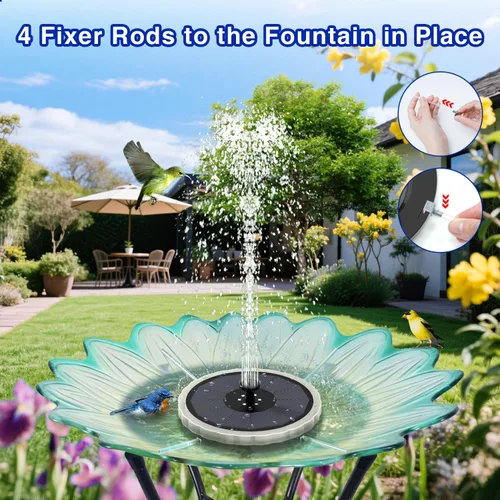 Miniatura 4 de SZMP Fuente solar, fuentes de baño para pájaros de 4 W con batería 4000, luces LED de color, bomba de fuente de agua al aire libre con 7 boquillas