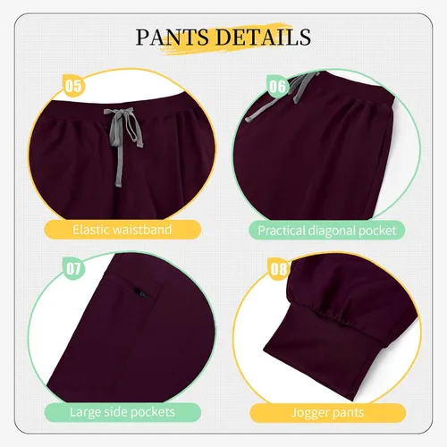 Miniatura 3 de VIAOLI Conjunto de ropa quirúrgica para mujer, camiseta con cuello en V y pantalón deportivo de yoga, uniforme médico de enfermería para mujer