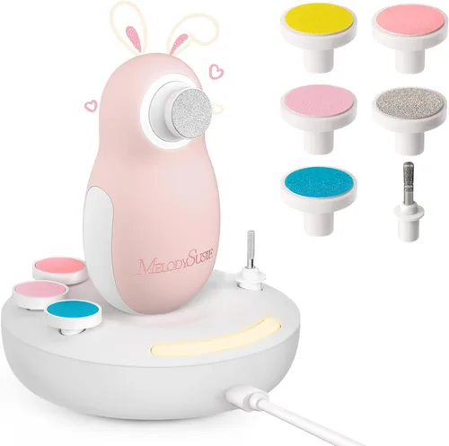 MelodySusie PC20F - Kit de lima de uñas eléctrica para bebé, recargable y seguro, con luz nocturna, funcionamiento silencioso para recién nacidos,