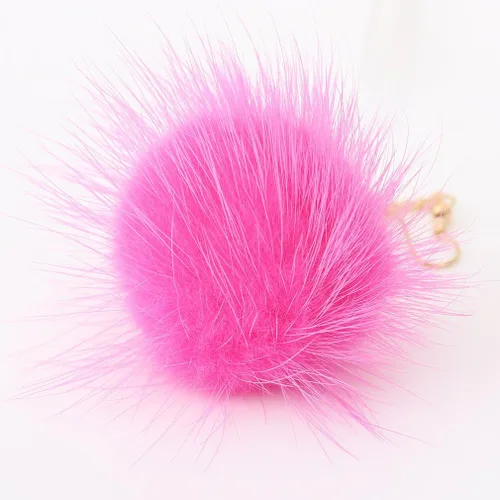 Miniatura 3 de Boderier - Aretes colgantes con cadena dorada y pompones de piel de conejo para mujeres y niñas