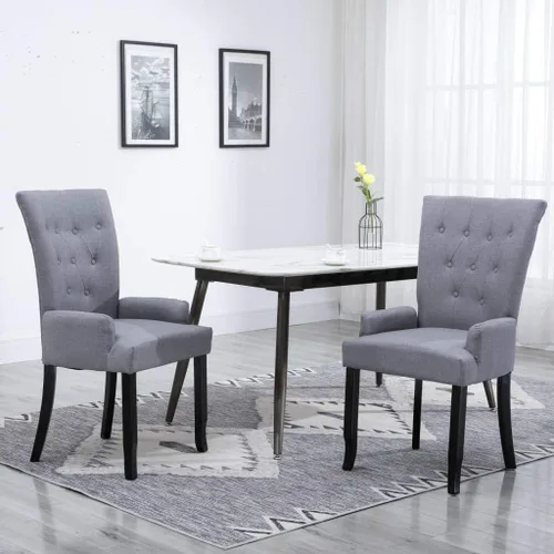 Miniatura 12 de Ergonomic Dining Chair, Dark Grey Polyester Fabric, Solid Oak Wood Frame, Modern Kitchen & Dining Room Furniture