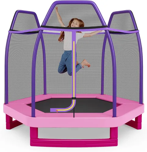Miniatura 10 de Giantex - Trampolín de 7 pies para niños, marco de acero resistente pequeño mini trampolín para niños pequeños, grandes regalos para niños y niñas