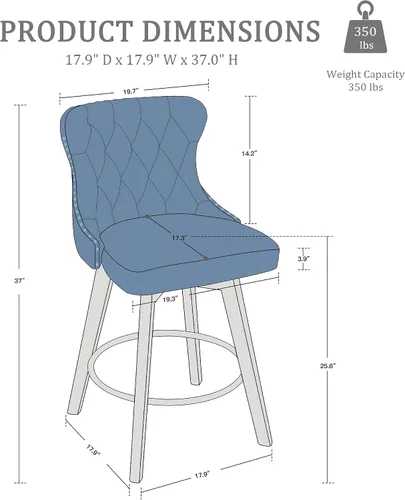 Miniatura 2 de Juego de 2 taburetes de bar giratorios de 360° con botón acolchonados, taburetes de bar tapizados de 26 pulgadas con patas de madera maciza