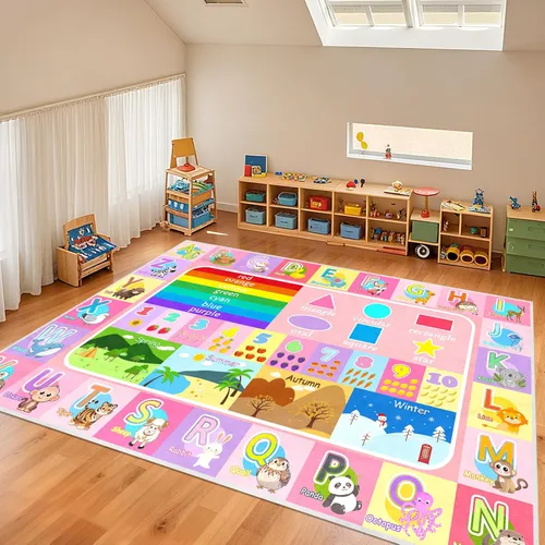 Miniatura 7 de Alfombra infantil para sala de juegos, dormitorio, 2.5 x 4 pies, alfombra educativa ABC para aula, guardería, alfombra antideslizante de aprendizaje