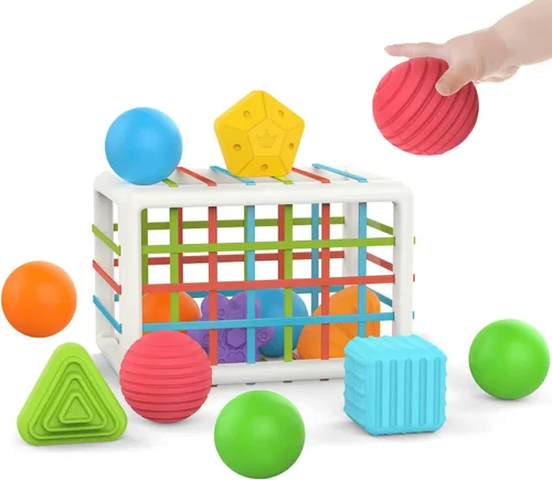 Miniatura 7 de 7 en 1 Juguetes Sensoriales de Desarrollo Multifuncionales para Bebés de 2 Años, Juego de Clasificación de Formas con Cuerda de Arrastre y Coche