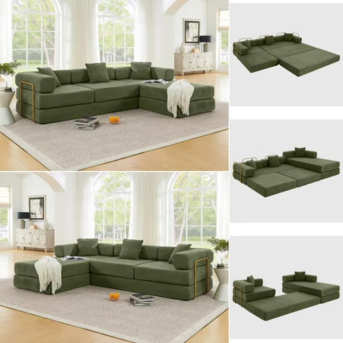 Miniatura 22 de HANXIN Sofá cama convertible de 78 pulgadas, sofá cama plegable con marco de forma fija, sofá biplaza sin hueso futón con cama extraíble, no Beige