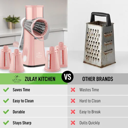 Miniatura 2 de Zulay Kitchen Rallador Rotativo de Queso de 5 Cuchillas Rallador de Queso - Rallador de Queso Manual de Manivela de Mano con Succión Reforzada y 5