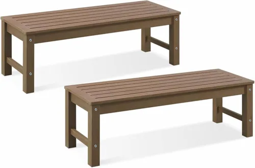 Miniatura 18 de Psilvam Banco para exteriores, banco de porche de madera de polietileno para dos personas, banco de jardín resistente a la intemperie que nunca se