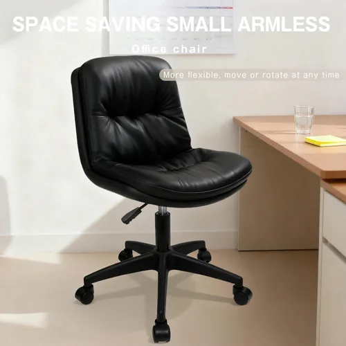 Miniatura 6 de Silla de oficina, silla de escritorio ergonómica con cojín acolchado y respaldo, altura ajustable y giro de 360°, silla de tareas sin brazos