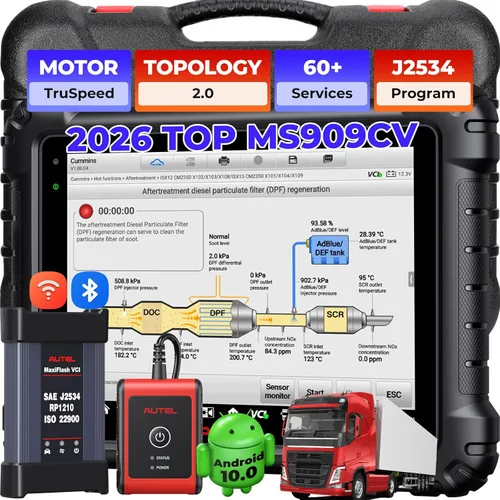 Autel Escáner de camión MaxiSys MS909CV: herramienta de diagnóstico de automóviles MS908CV II 2026, motor TruSpeed, topología 2.0, paso J2534, 64+