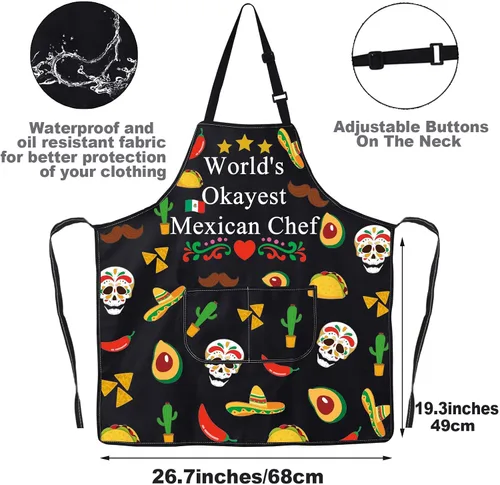 Miniatura 2 de JNIAP Delantal de chef mexicano con bolsillos, delantal de cocina El Jefe - Regalo de chef jefe