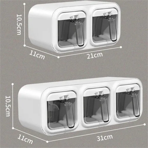 Miniatura 4 de Tarros de especias montados en la pared,Caja de condimentos autoadhesiva con cuchara,Botella dispensadora de condimentos múltiples (blanco 3 piezas)