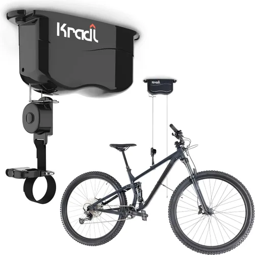 Kradl - Soporte de techo para bicicleta con elevador y estante. Sistema de elevación para bicicletas sin electricidad, cuerdas o poleas incómodas.