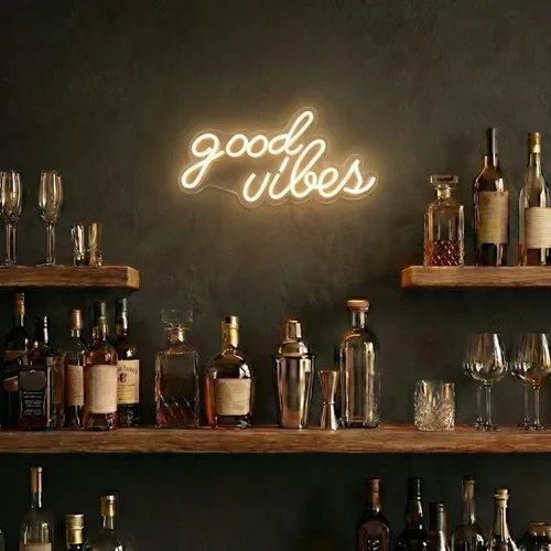 Miniatura 8 de DECANIT Letrero de neón blanco cálido Good Vibes, letreros de neón LED de 16.1" x 8.3" para decoración de pared, luces de neón estéticas alimentadas