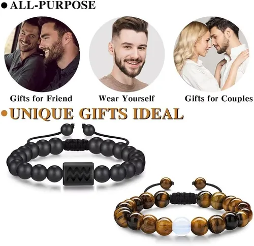 Miniatura 6 de Pulseras del zodiaco para hombres y mujeres, hechas a mano, ojo de tigre natural de 0.315in y piedra de ágata mate para hombre, pulseras