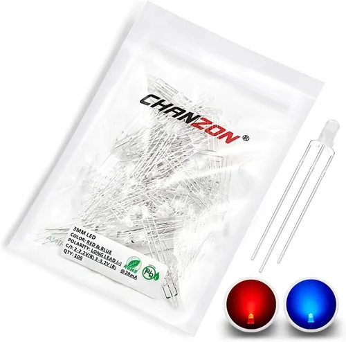 Miniatura 10 de CHANZON 100 unids 0.118 in rojo y azul difuso LED luces de diodo común (esmerilado redondo bicolor) iluminación brillante bombillas lámparas E) Rojo