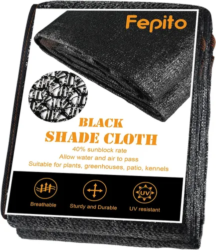 FEPITO 40% tela de protección solar de 10 x 20 pies, lona de malla negra, red de protección solar para cubierta de plantas, invernadero, gallinero