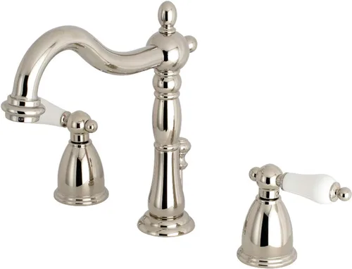 Miniatura 12 de Kingston Brass KB1978PL Heritage - Grifo de lavabo generalizado con mango de palanca de porcelana, níquel cepillado cepillado níquel