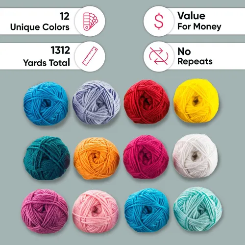 Miniatura 5 de CRAFTISS Mini madejas de hilo acrílico de 12 x 1.76 oz, 1300 yardas de hilo suave para proyectos de manualidades de ganchillo y tejer, surtido