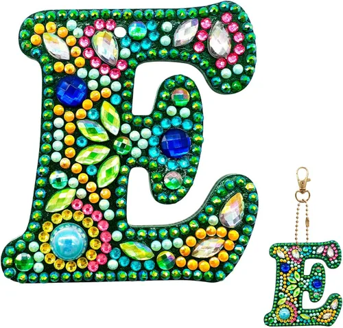 Miniatura 31 de YOYA Llaveros de pintura de diamantes de doble cara letras 5D con pintura de diamantes, kit de llavero de pintura de diamantes de taladro completo