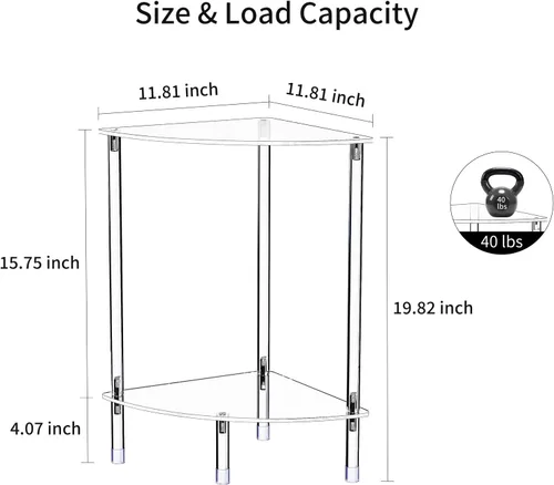 Miniatura 2 de Mesa auxiliar de acrílico triangular transparente para espacios pequeños, 11.81 pulgadas de largo x 11.81 pulgadas de ancho x 19.82 pulgadas