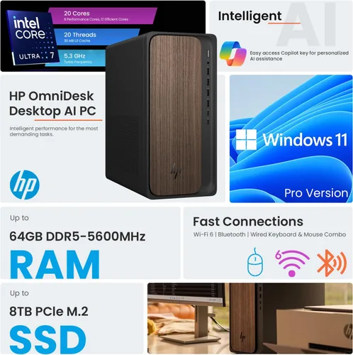 Miniatura 2 de HP OmniDesk (Envy Next Brand) M03 Premium Business Next Gen AI PC de escritorio, Intel Core Ultra 7 265, 64 GB DDR5 RAM, 1 TB SSD, W11P, USB-C